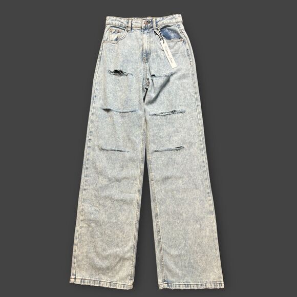 NWT Highway Jeans Light Wash High Rise Distressed Front Size 5 wide straight leg - Picture 1 of 9